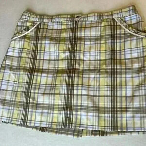Izod CoolFX Tennis Golf Skirt with under shorts yellow brown plaid size 12 skort
